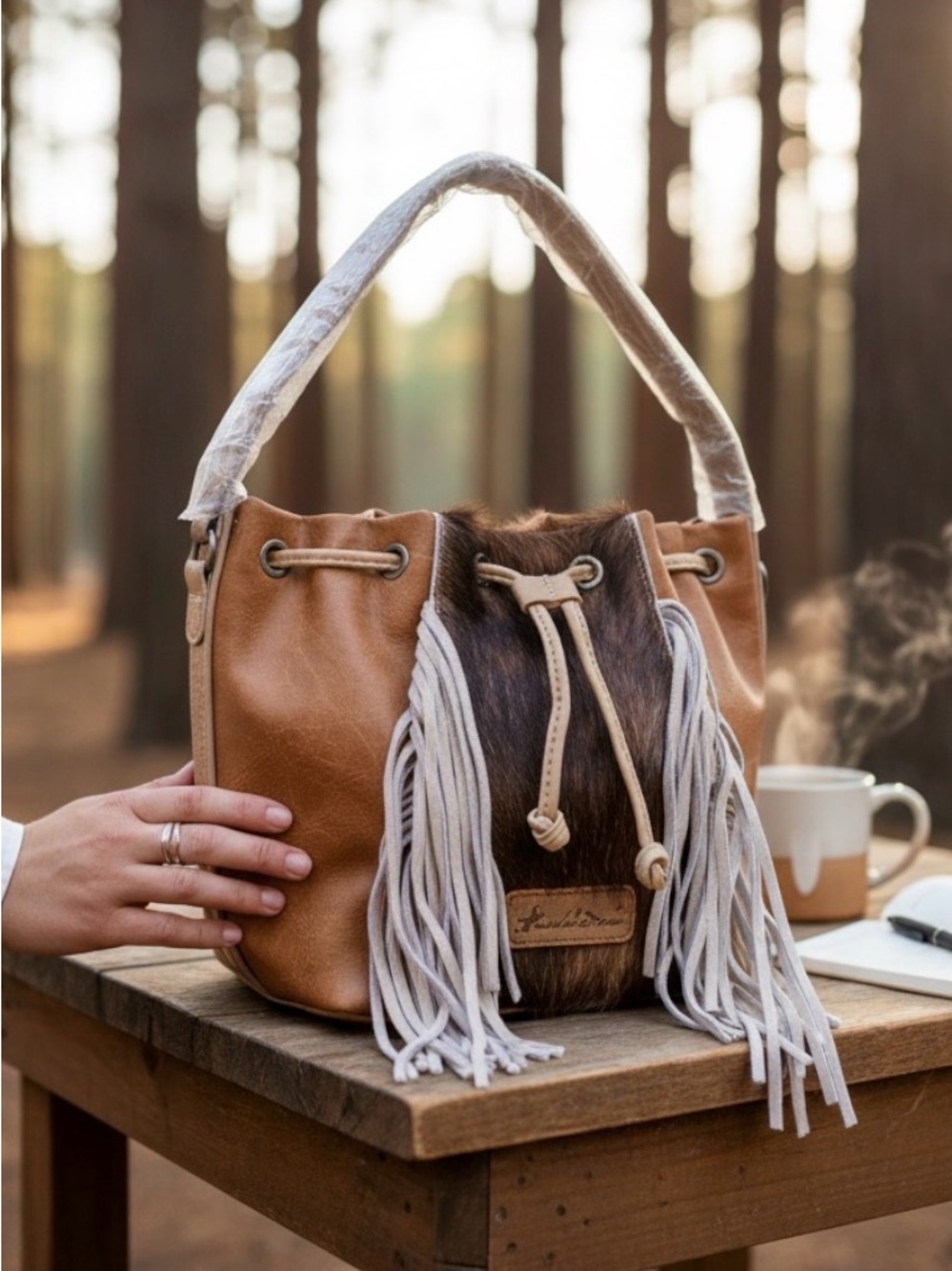 Montana West Brown Cowhide Fringe Weapon Satchel NWT